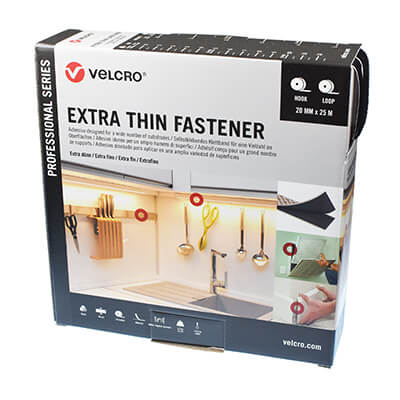 VELCRO Brand Extra Thin Stick On Fastener 20mm x 25m Black