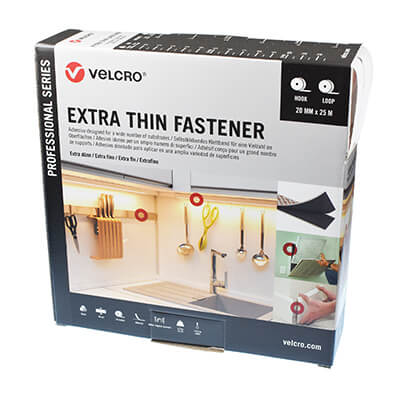 VELCRO Brand Extra Thin Stick On Fastener 20mm x 25m White