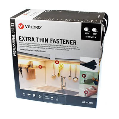 VELCRO Brand Extra Thin Stick On Fastener 50mm x 25m Black