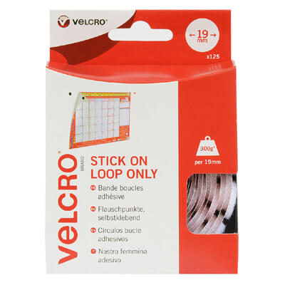 VELCRO Brand 19mm Stick On Loop Coins x 125 - White