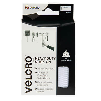 VELCRO Brand Heavy Duty Stick On 50mm x 100mm - White