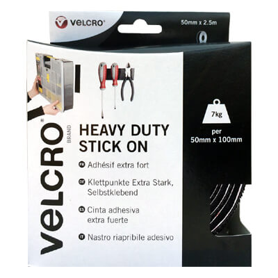 VELCRO Brand Heavy Duty Stick On Tape 50mm x 2.5m Black