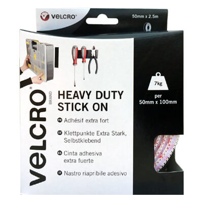 VELCRO Brand Heavy Duty Stick On Tape 50mm x 2.5m White