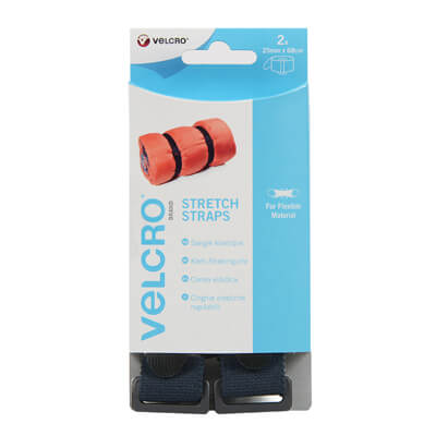 VELCRO Brand Stretch Straps 25mm x 68cm x 2 Black