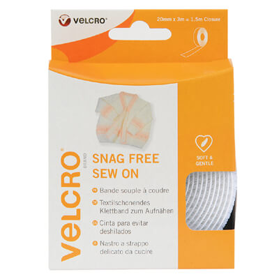 VELCRO Brand Snag Free Sew On Tape 20mm x 1.5m White