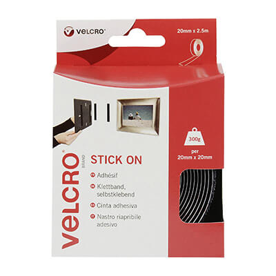 VELCRO Brand Stick On 20mm x 2.5m Tape - Black