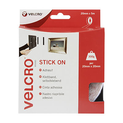 VELCRO Brand Stick On 20mm x 5m Tape - White