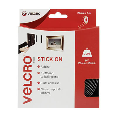 VELCRO Brand Stick On 20mm x 5m Tape - Black