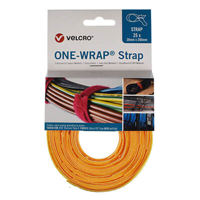 VELCRO Brand ONE-WRAP Cable Ties 20mm x 200mm x 25 - Yellow
