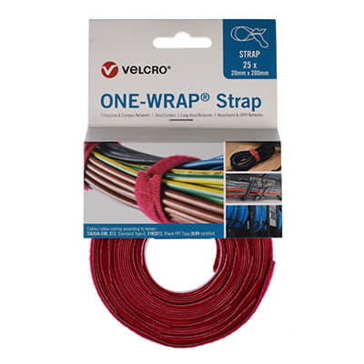 VELCRO Brand ONE-WRAP Cable Ties 20mm x 200mm x 25 - Red
