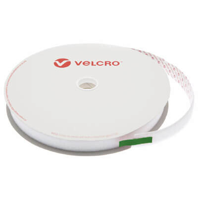 25mm VELCRO Brand White PS18 Acrylic Self Adhesive - Loop 25m Roll