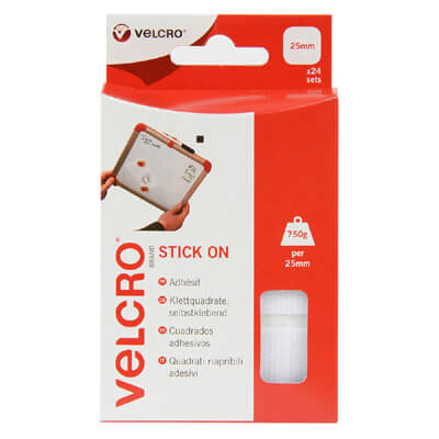 Image of VELCRO Brand 25mm Stick On Squares x 24 Sets - White