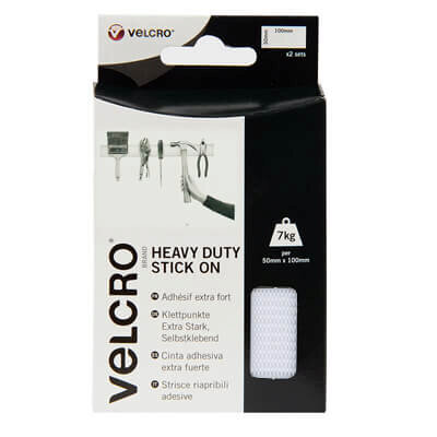 Image of VELCRO Brand Heavy Duty Stick On 50mm x 100mm - White