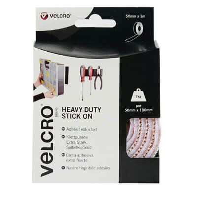 Image of VELCRO Brand Heavy Duty Stick On Tape 50mm x 1m White
