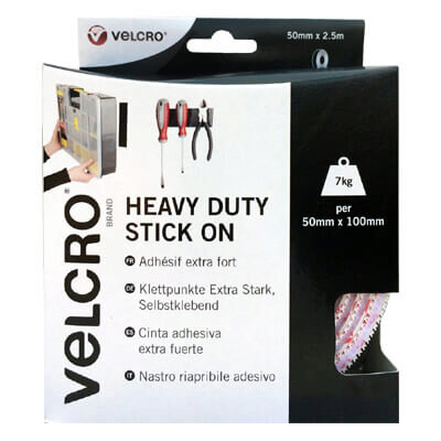 Image of VELCRO Brand Heavy Duty Stick On Tape 50mm x 2.5m White