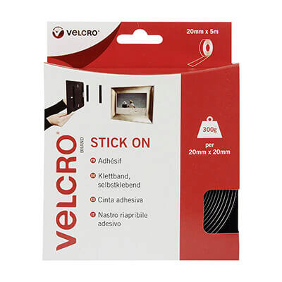 Image of VELCRO Brand Stick On 20mm x 5m Tape - Black