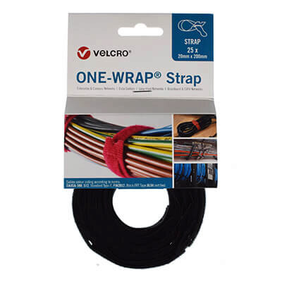 Image of VELCRO Brand ONE-WRAP F/R Cable Ties 20mm x 200mm x 25 - Black
