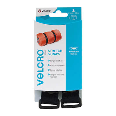 VELCRO Brand Adjustable Stretch Straps 25mm x 68cm x 2 Black