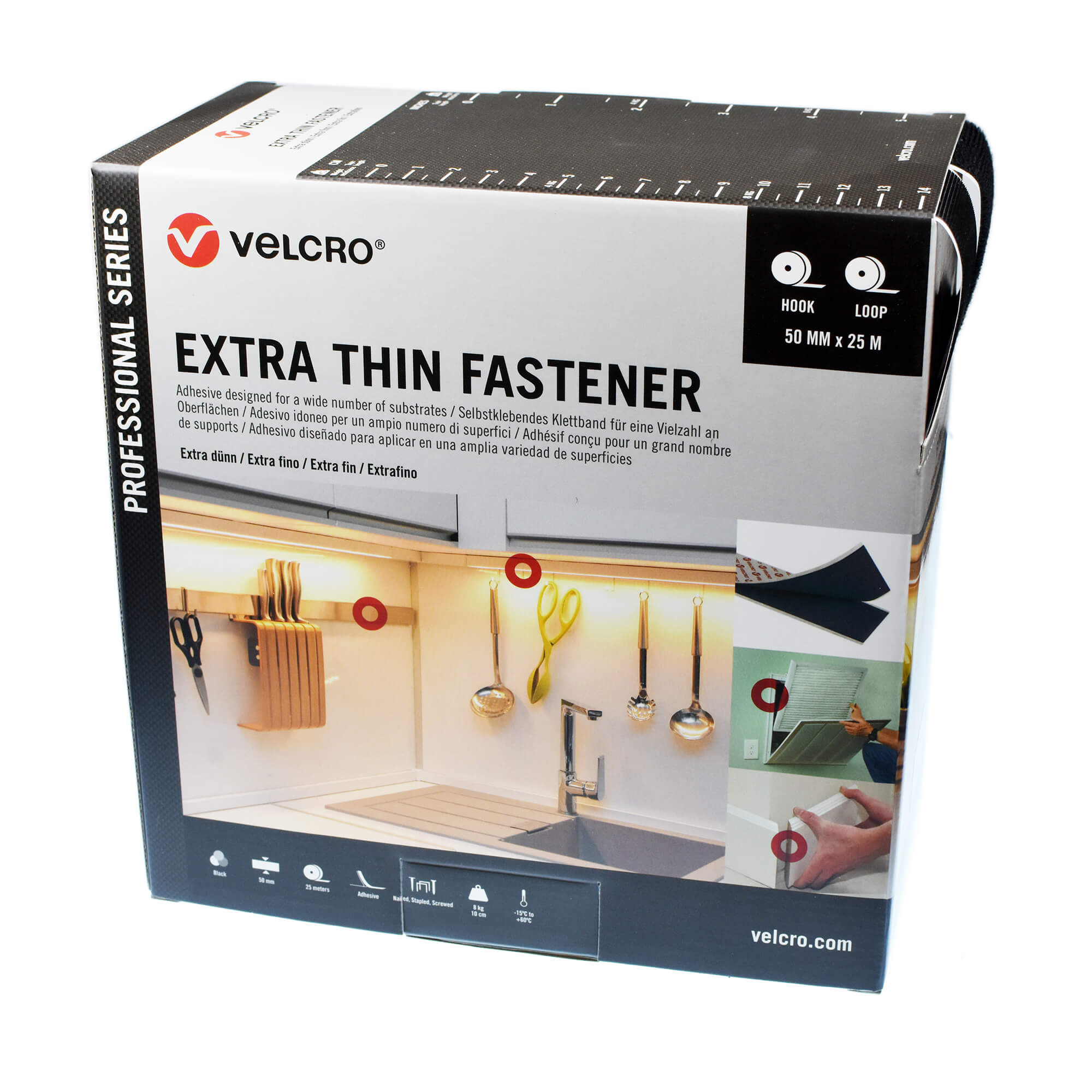 VELCRO® Brand Extra Thin Stick On Fastener 50mm x 25m Black