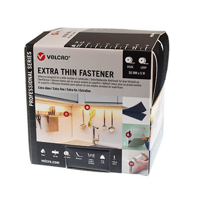 VELCRO Brand Extra Thin Stick On Fastener 50mm x 5m Black