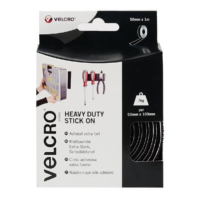 VELCRO� Brand Heavy Duty Stick-On Hook and Loop - 50mm x 1m Black