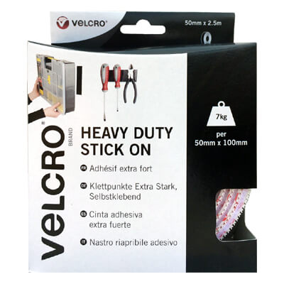 VELCRO� Brand Heavy Duty Stick-On Hook and Loop - 50mm x 2.5m White