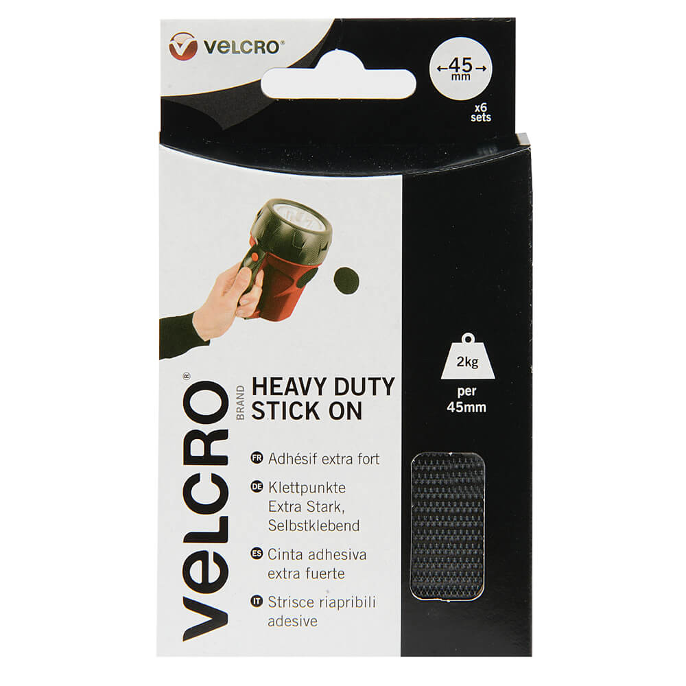 Black VELCRO Brand Heavy Duty Stick On Coins Pack of 6 45 mm 