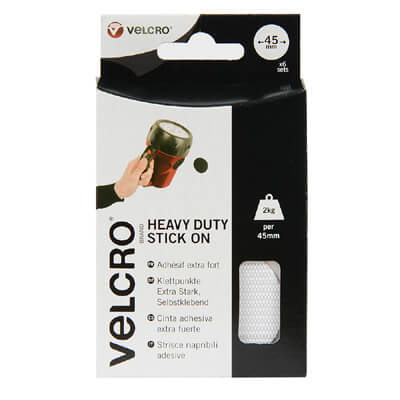 VELCRO® Brand Heavy Duty Stick On Coins 45mm x 6 sets White