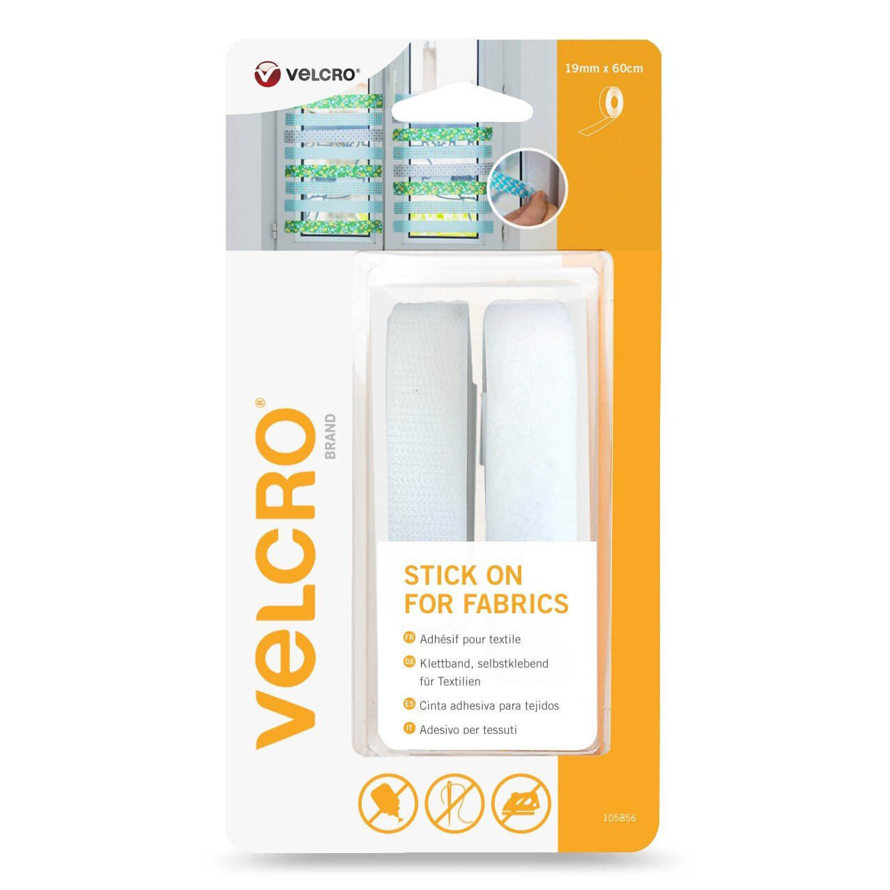 VELCRO® Brand Stick On For Fabrics 19 mm x 60 cm - White