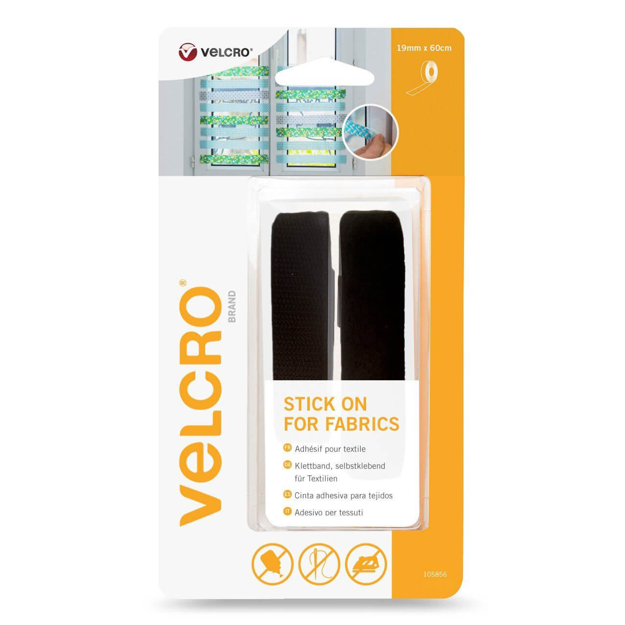 VELCRO® Brand Stick On For Fabrics 19 mm x 60 cm - Black