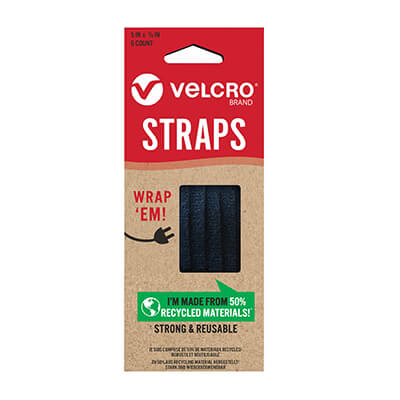 VELCRO Brand ECO ONE-WRAP Straps 10mm x 13cm Black 6 Pack