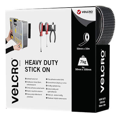 VELCRO Brand Heavy Duty Stick-On Hook and Loop - 50mm x 10m Black