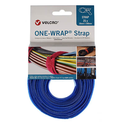 Cable Zip Tie Velcro Brand ONE WRAP® 20x200mm Cleats Strap Utility Hook Loop UK