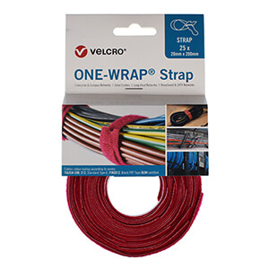 VELCRO® Brand ONE-WRAP® Cable Ties 20mm x 200mm x 25 - Red
