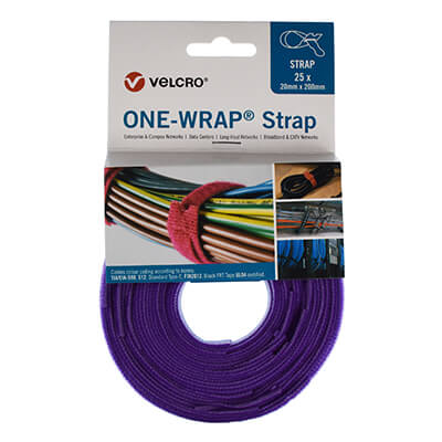 VELCRO® Brand ONE-WRAP® Cable Ties 20mm x 200mm x 25 - Purple