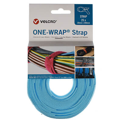 VELCRO Brand ONE-WRAP Cable Ties 20mm x 200mm x 25 - Aqua